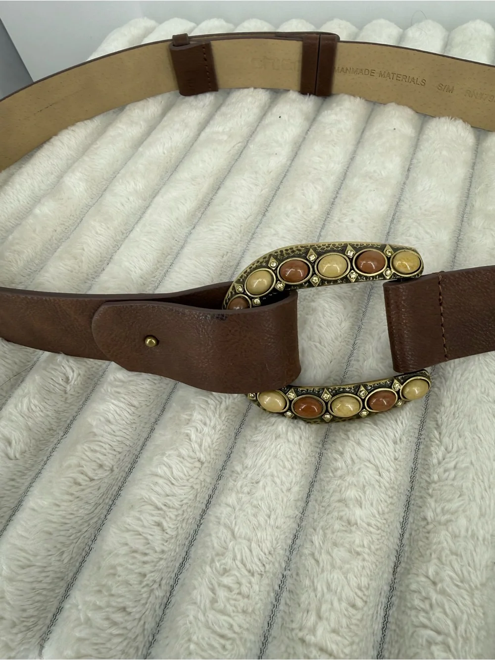 Chico’s Brown Faux  Leather Women’s Belt with Decorative Stone Buckle Sz S/M